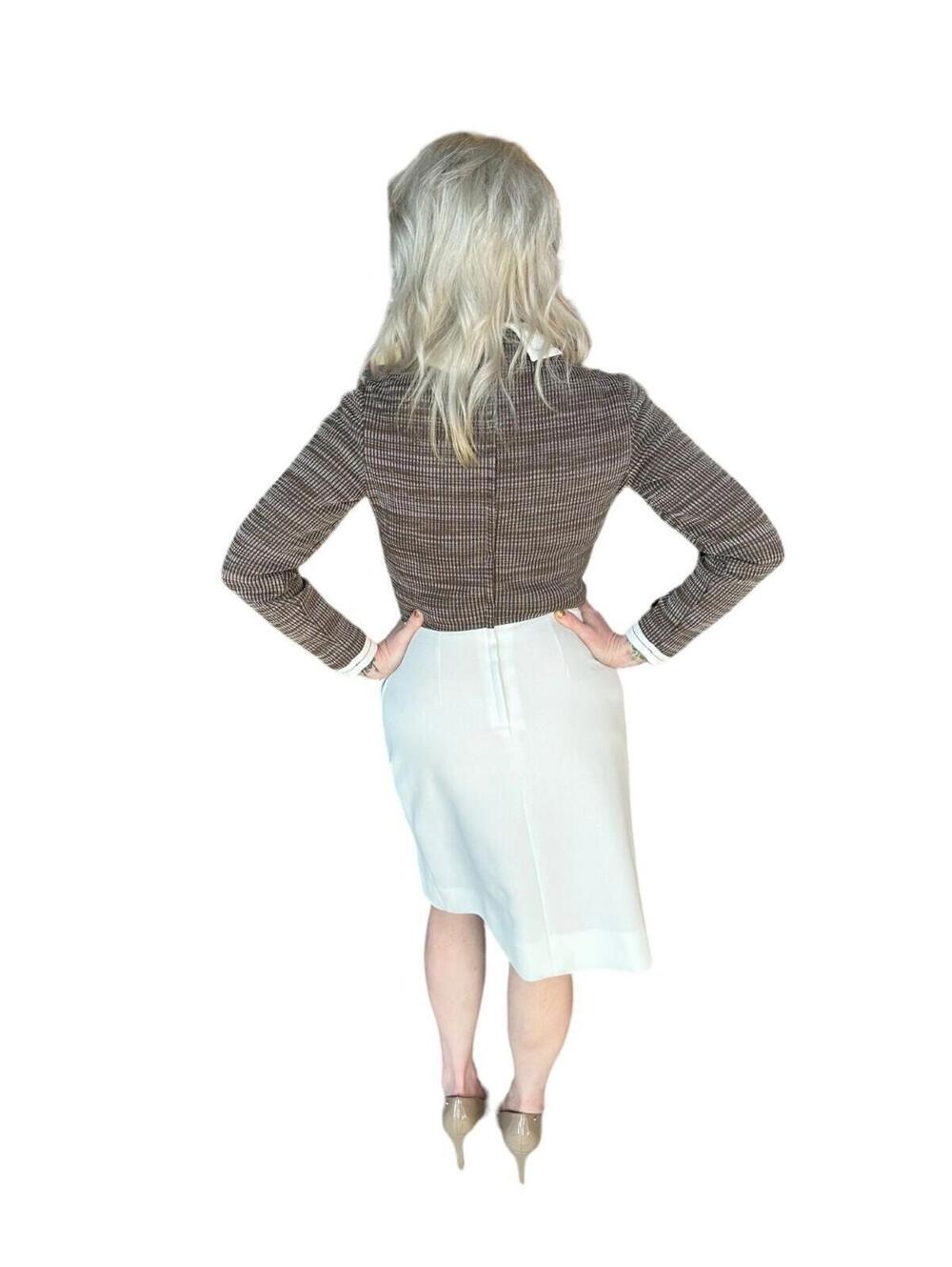 Brown & Cream Butte Knit 100% Textured Dacron Polyester Long Sleeve Dress - Picture 9 of 12